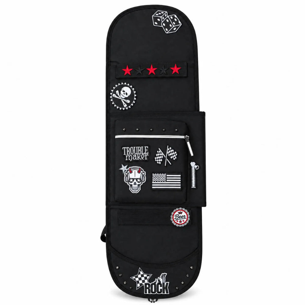 CarryColor Rock State black punk skateboard bag front view