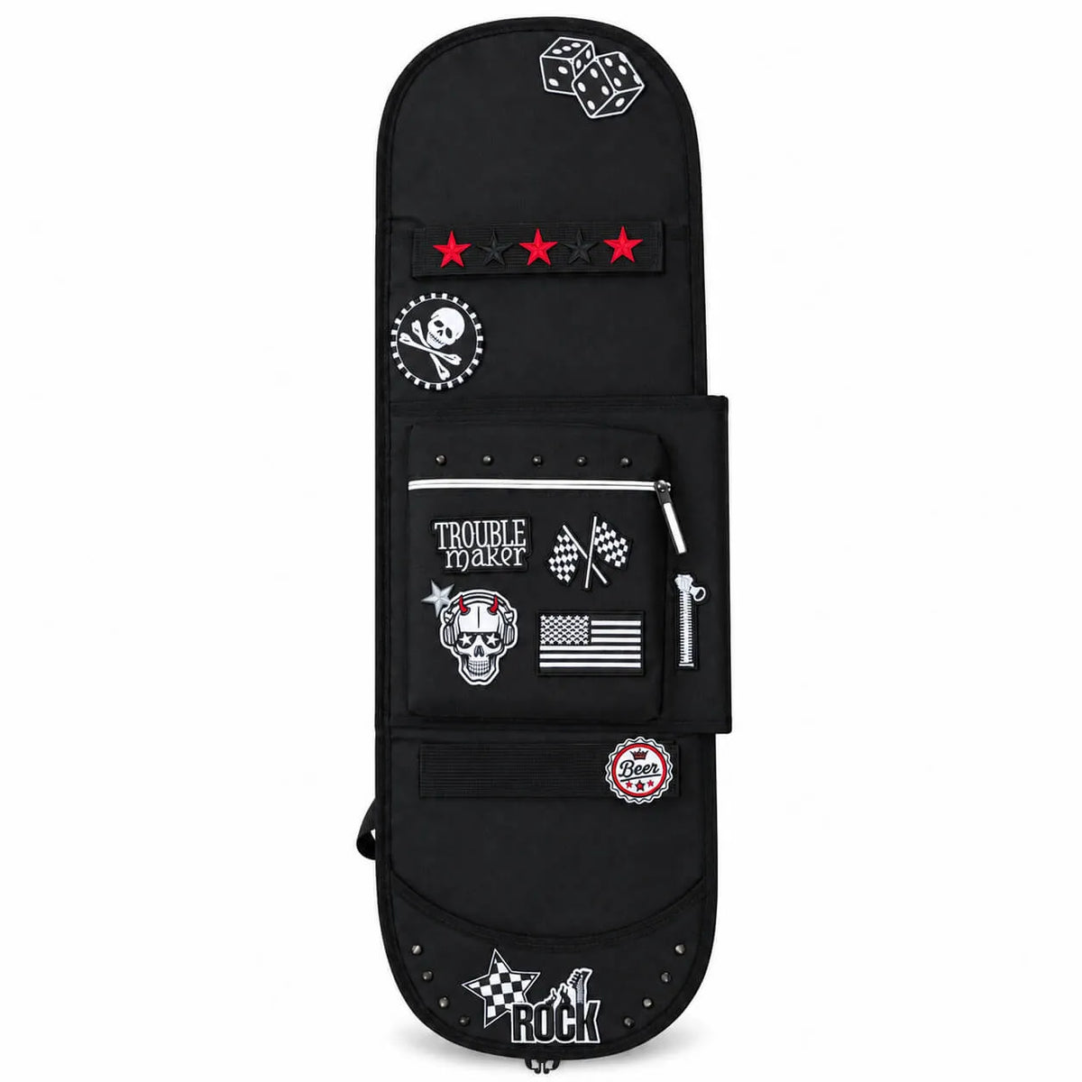 CarryColor Rock State black punk skateboard bag front view