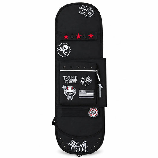 CarryColor Rock State black punk skateboard bag front view
