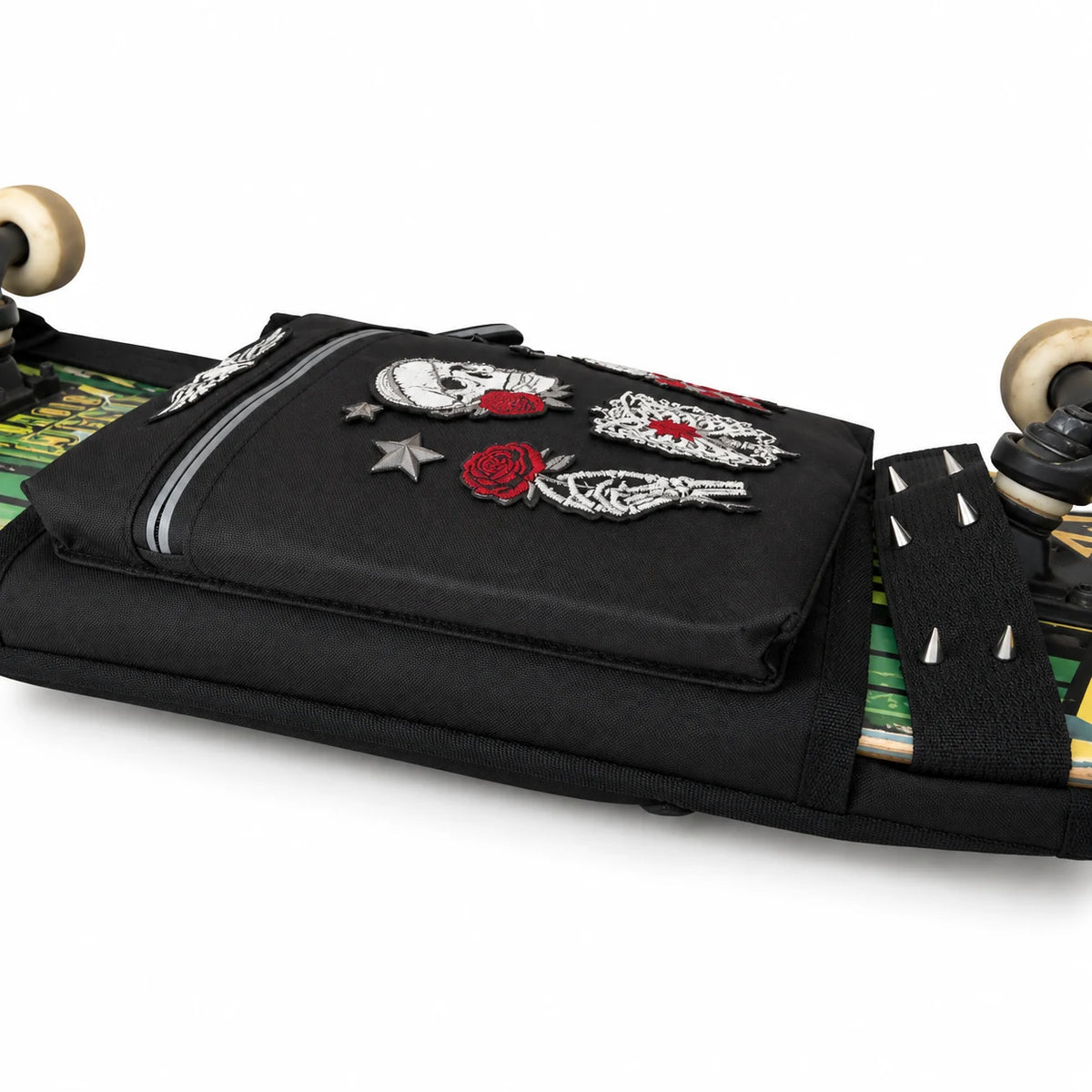 CarryColor Rose of Death skateboard bag side view with skateboard