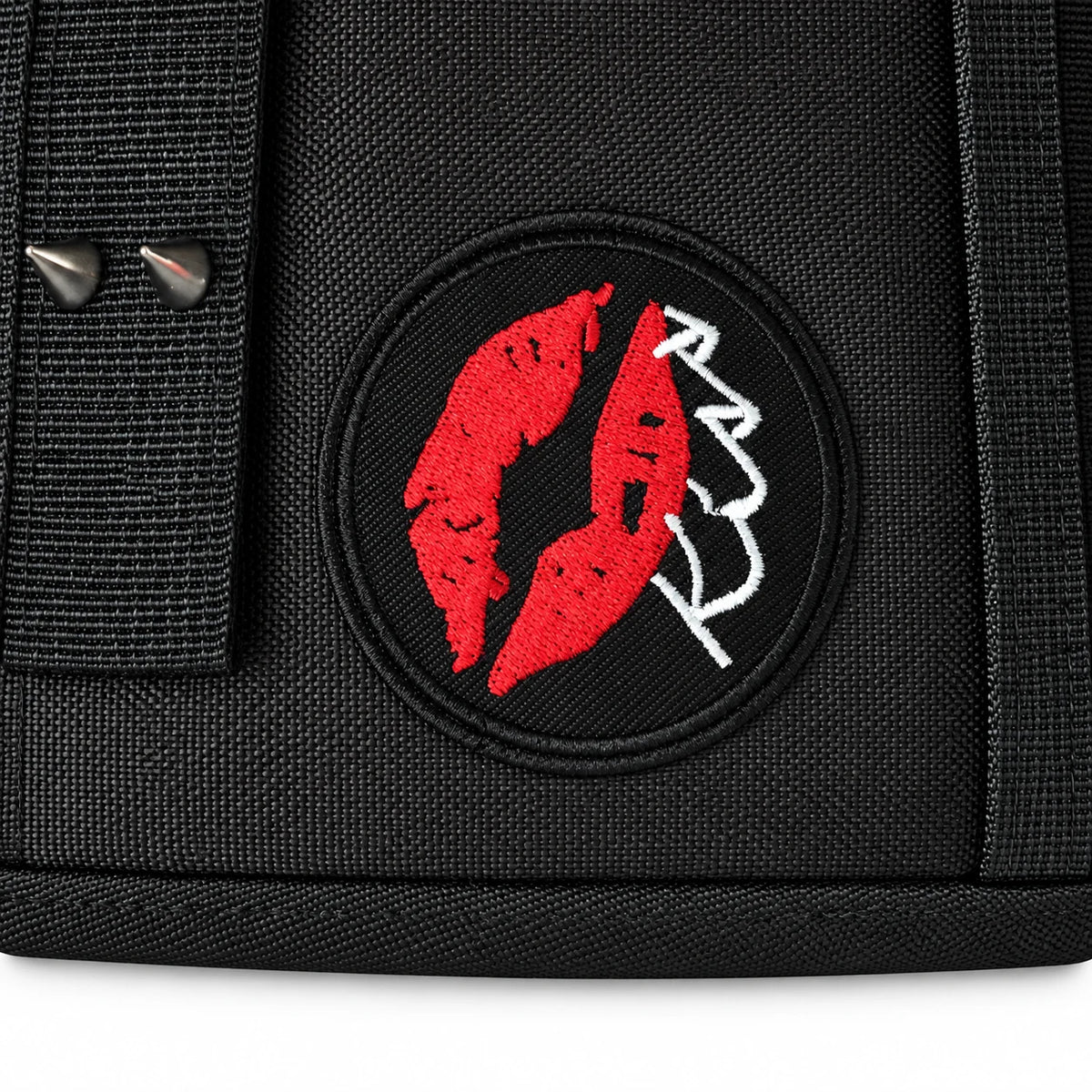 CarryColor Rose of Death red lips embroidery patch detail
