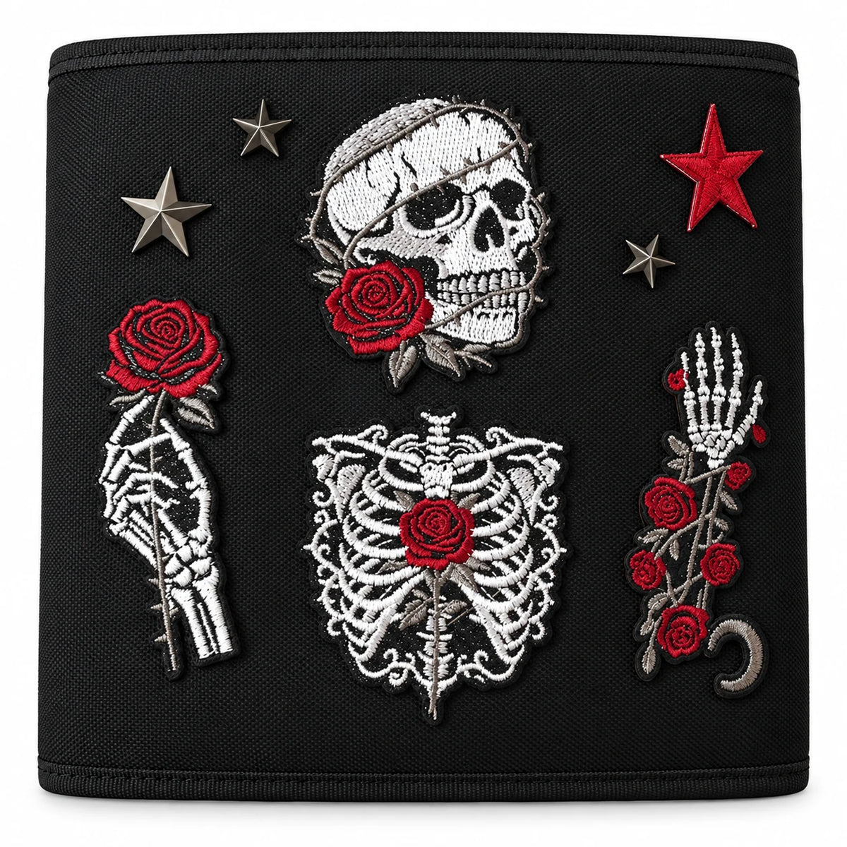 CarryColor Rose of Death skull and roses embroidery detail