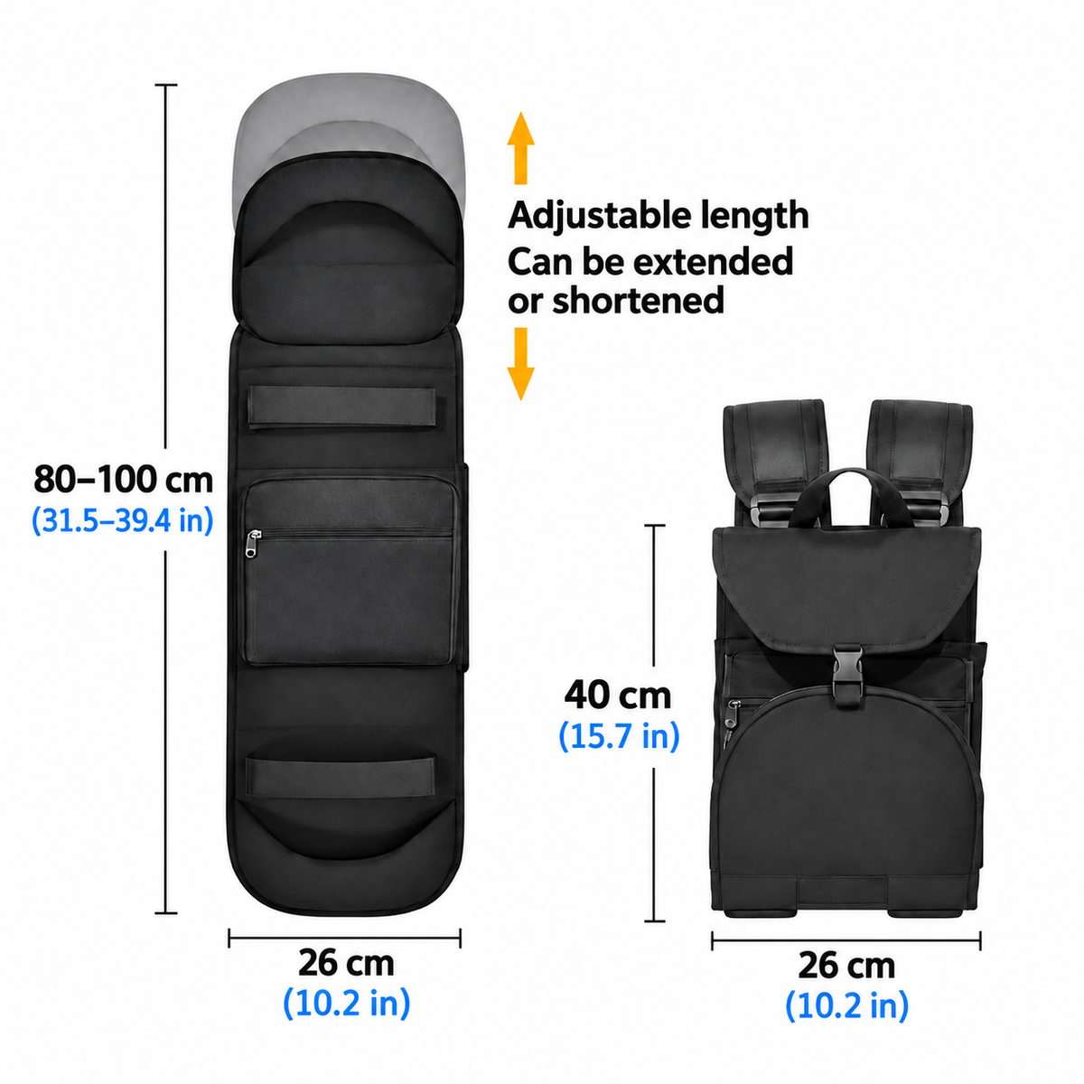 CarryColor Pro skateboard bag detachable top cover and storage detail