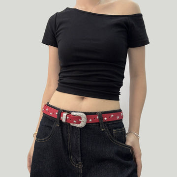 Women's Star Studded Y2K Belt with Decorative Buckle