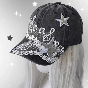 Embroidered Music Note Star Baseball Cap