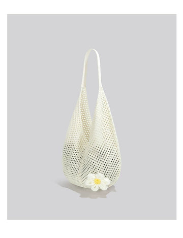 Women's Open-Weave Shoulder Bag with Flower Detail